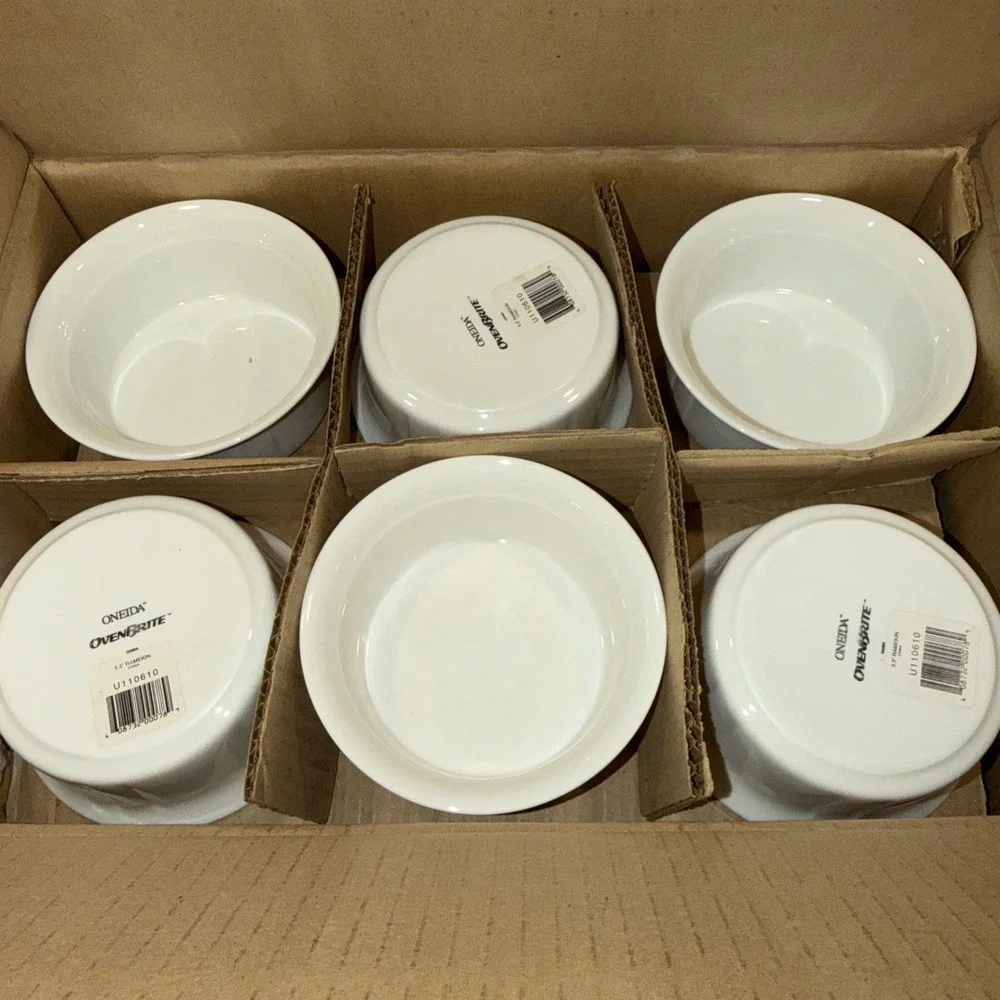 Case Of 12 ONEIDA OVENBRITE RAMEKINS‎ CASSEROLESOUFFLÉ WHITE PORCELAIN 12oz 5.5